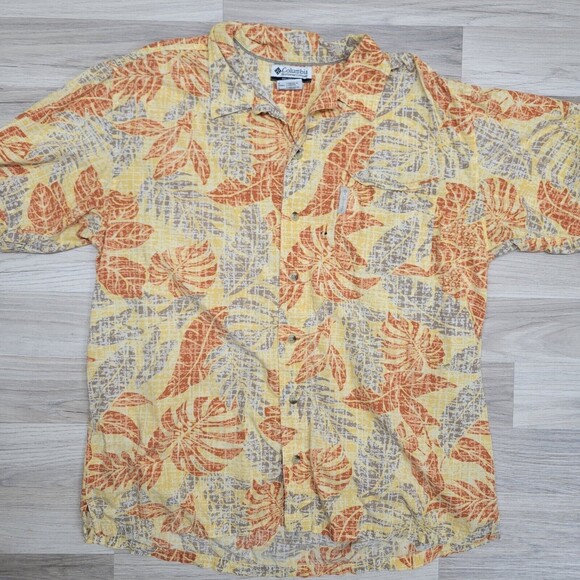 COLUMBIA Mens Yellow Orange Hawaiian Palm Leaf Print Size Large - Picture 1 of 5